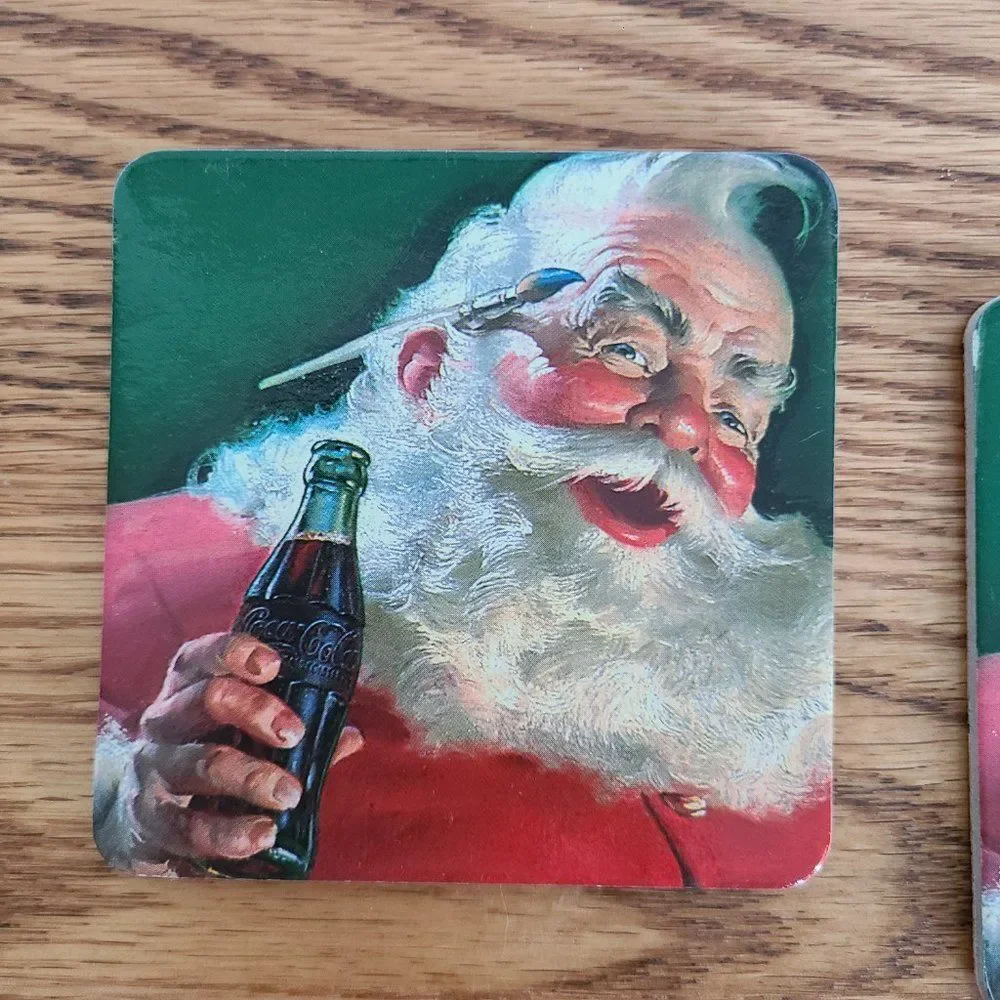 Vintage Coca Cola Coke Old Fashioned Santa Cork Coasters Set of Three